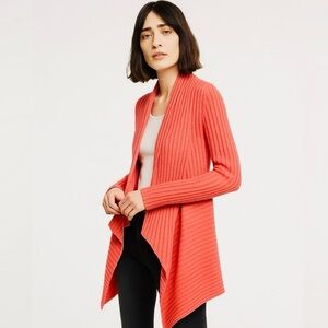Autumn Cashmere Ribbed Drape Cardigan –Size Small – Coral – 100% Pure Cashmere